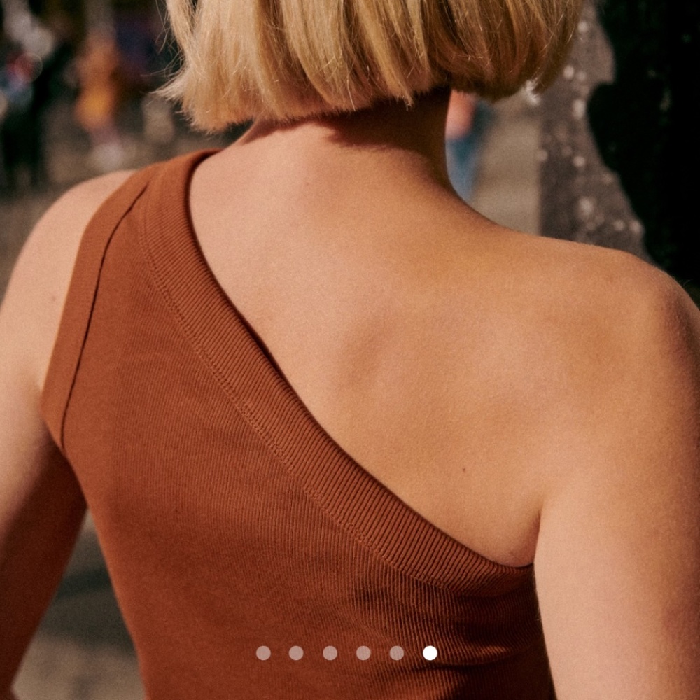 One-Shoulder Ribbed Tank Top - Brown - Picture 2 of 6